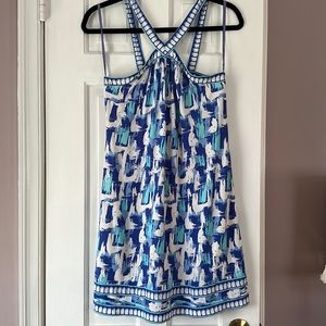 blue/white halter dress BCBG
